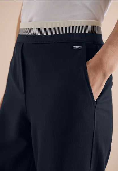 Cecil Navy  High waist straight leg trousers in a loose fit 380674