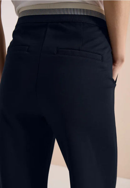 Cecil Navy  High waist straight leg trousers in a loose fit 380674
