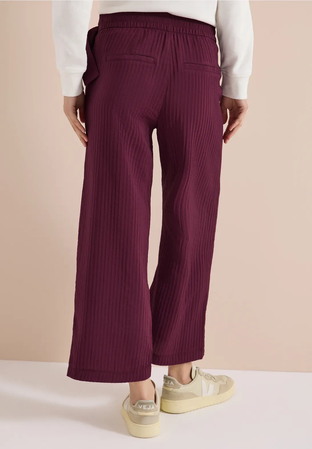 Cecil Wide Leg relaxed fit trousers with belt detail 26" leg 380812 Grape
