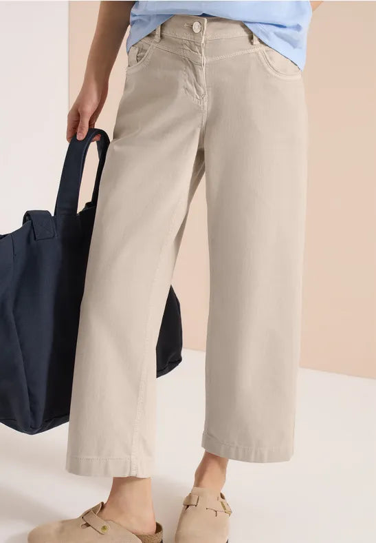 Cecil High Waist Wide Leg Jeans in Beige 380964