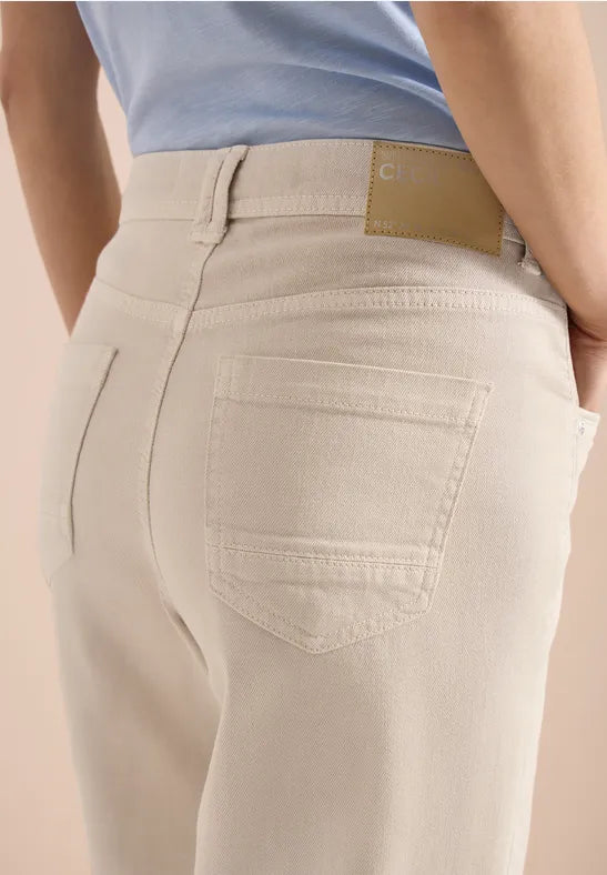 Cecil High Waist Wide Leg Jeans in Beige 380964