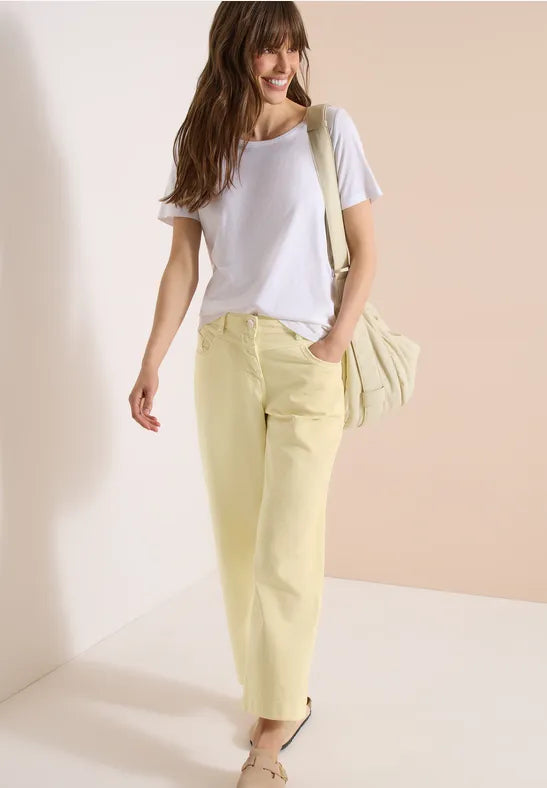 Cecil High Waist wide leg Jeans in Buttermilk lemon 280964