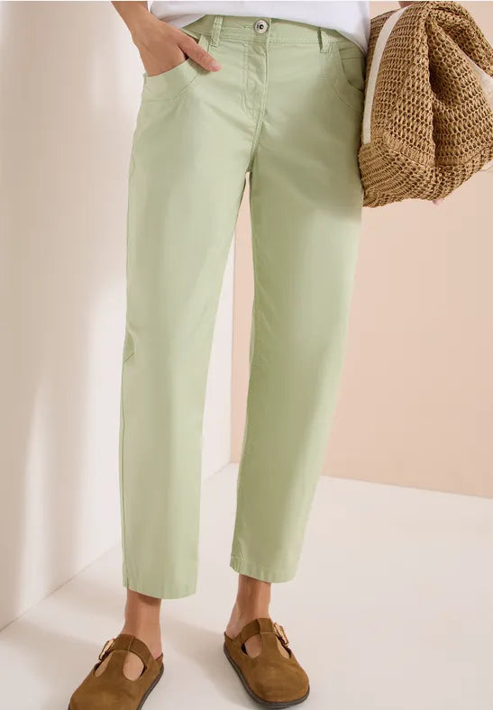 Cecil Barrel Leg Trousers in soft cotton fabric 381345 Green