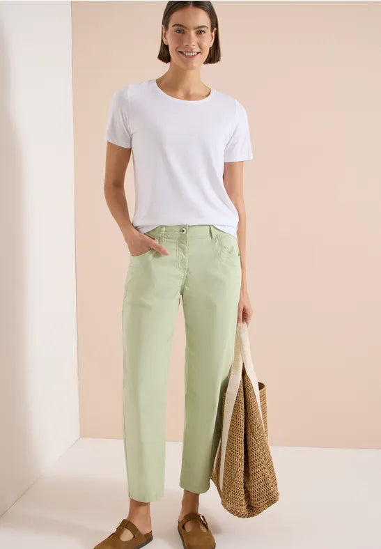 Cecil Barrel Leg Trousers in soft cotton fabric 381345 Green