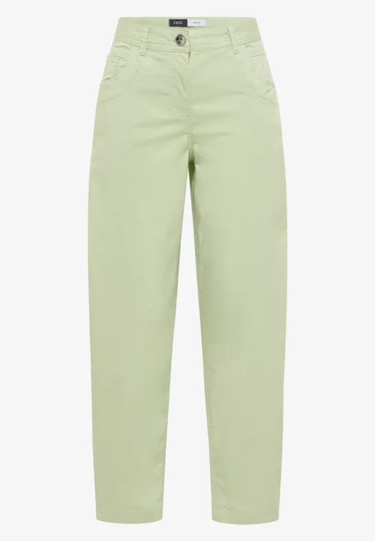 Cecil Barrel Leg Trousers in soft cotton fabric 381345 Green