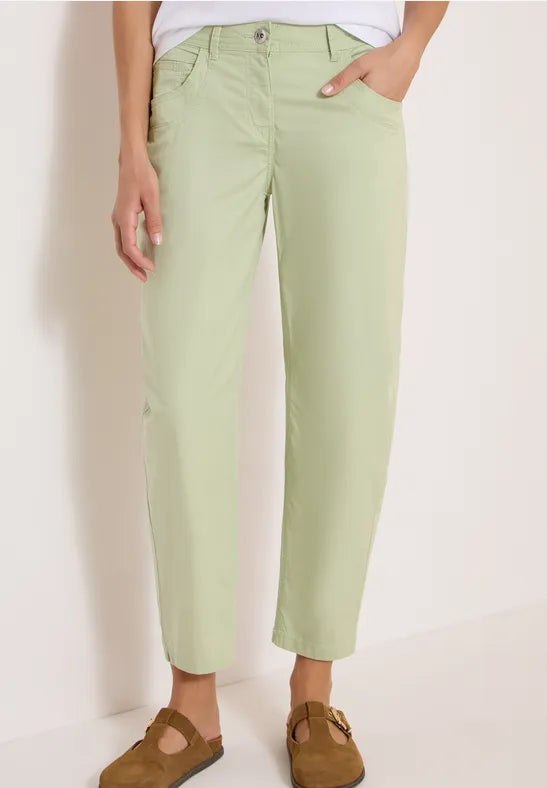 Cecil Barrel Leg Trousers in soft cotton fabric 381345 Green
