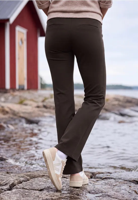 Cecil Pull On High waist bootcut trousers in a slim fit 30" Leg Brown