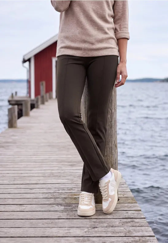 Cecil Pull On High waist bootcut trousers in a slim fit 30" Leg Brown
