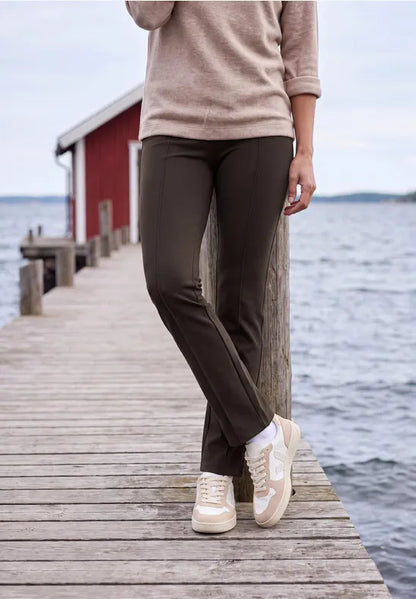 Cecil Pull On High waist bootcut trousers in a slim fit 30" Leg Brown