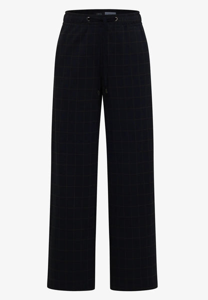 Cecil Wide leg trousers with check pattern and Side tape detail in Navy. 30" Leg