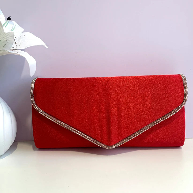 Satin Clutch Bag with long chain strap