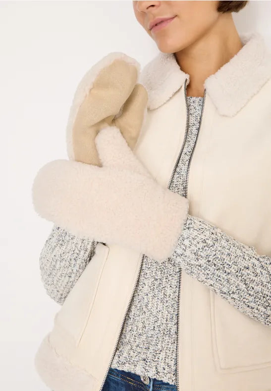 Cecil Cream Teddy Fleece Mittens for Adults