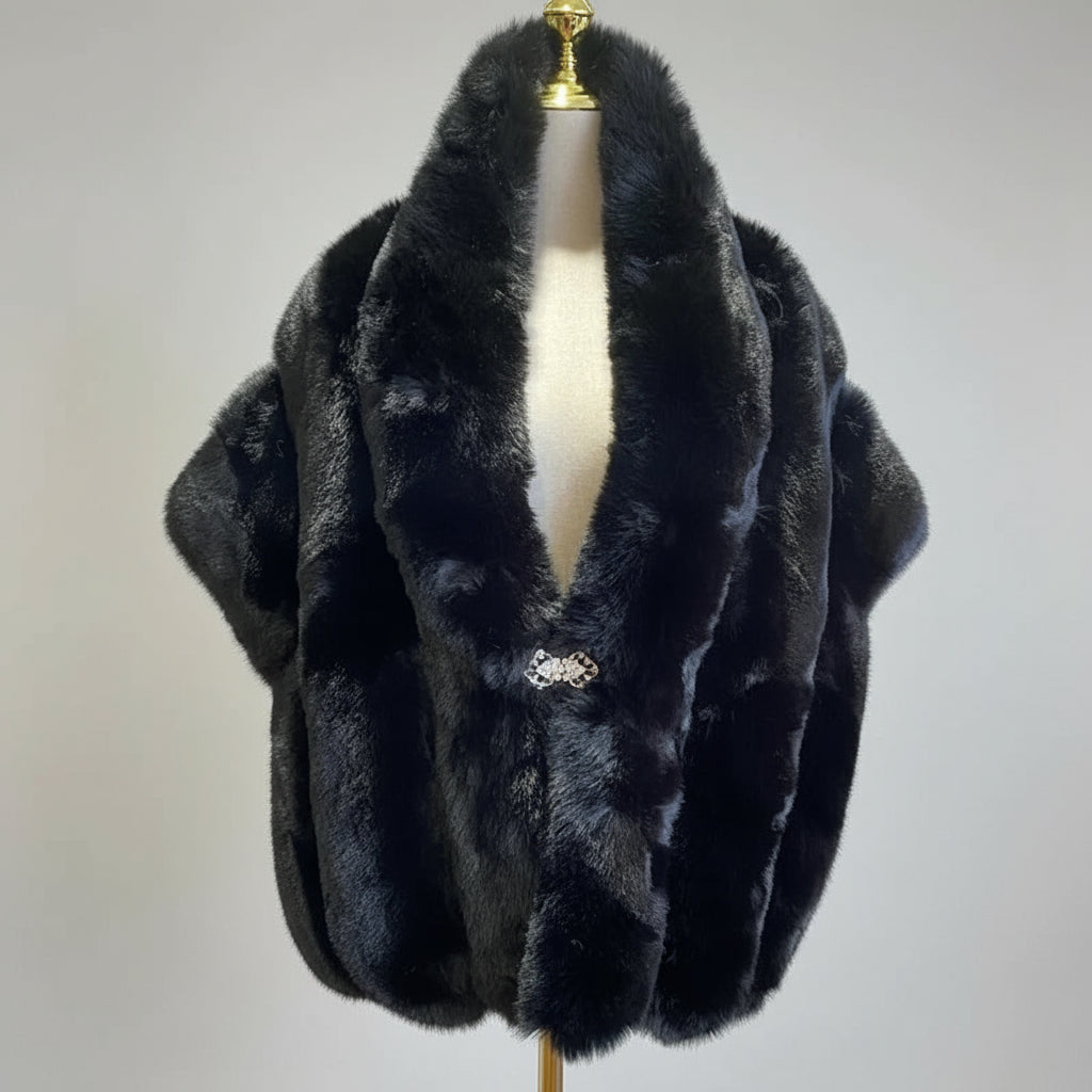 Faux fur Shawl with Diamante clasp