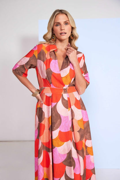 Kate Cooper Polka Dot Colour Mix Mock Wrap Dress With Button Waist  Kcs26129