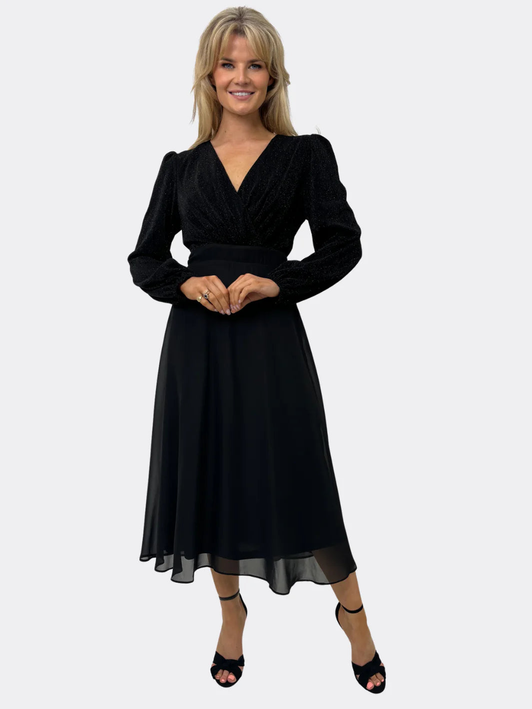 Kate And Pippa Monroe Chiffon mid1 dress with Black on Black Sparkle bodice