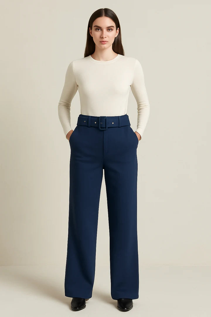 Marc Angelo High Waist Stretch Wide Leg trouser with Belt.  All Colours