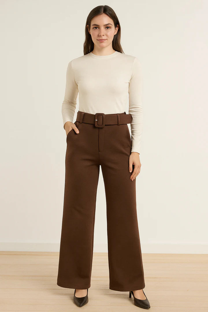 Marc Angelo High Waist Stretch Wide Leg trouser with Belt.  All Colours