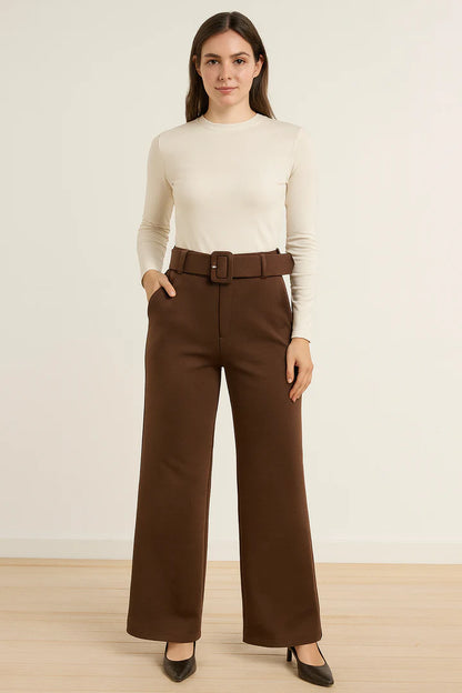 Marc Angelo High Waist Stretch Wide Leg trouser with Belt.  All Colours
