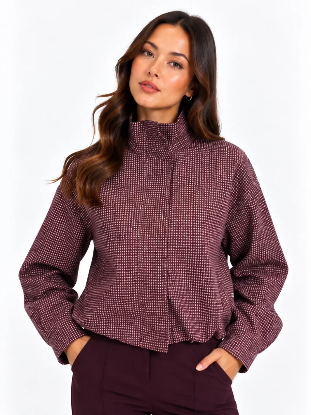 Kate And Pippa Cotswold Heritage Check Jacket with funnel neck Zip and pockets