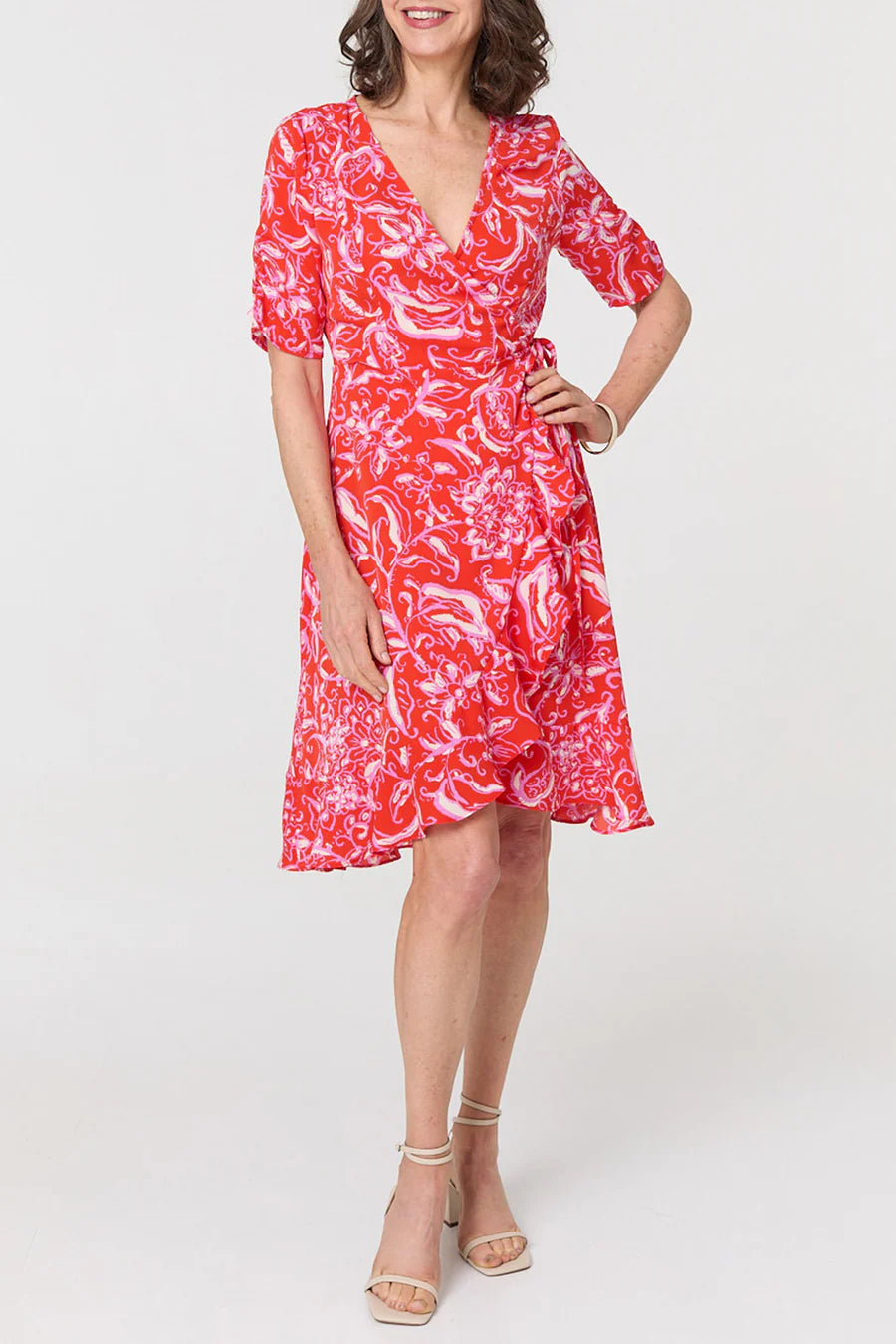 Stella Morgan Red Floral Frill Hem Wrap Dress
