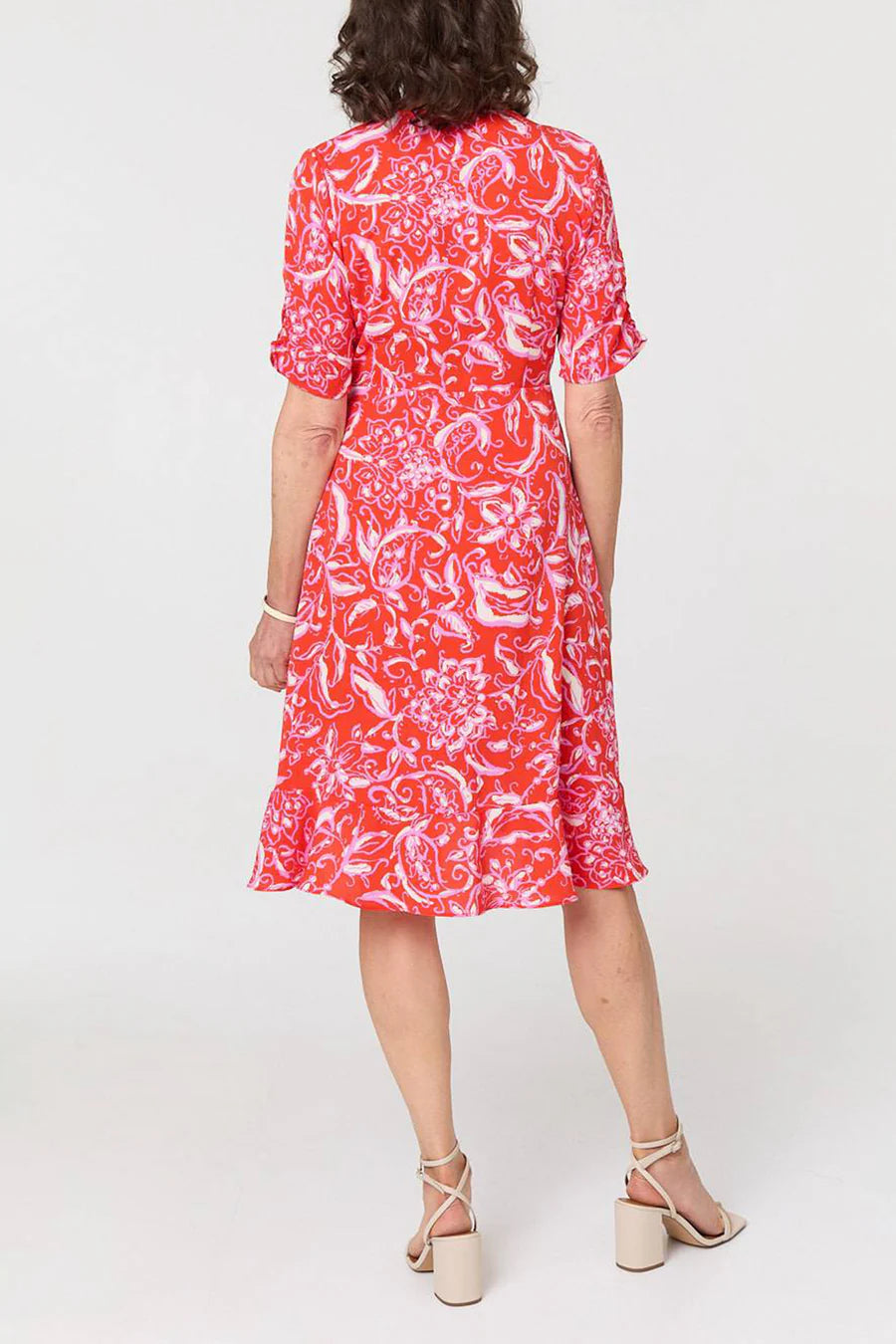 Stella Morgan Red Floral Frill Hem Wrap Dress