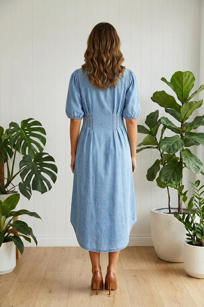 Stella Morgan Denim Curve Hem Midi Shirt Dress