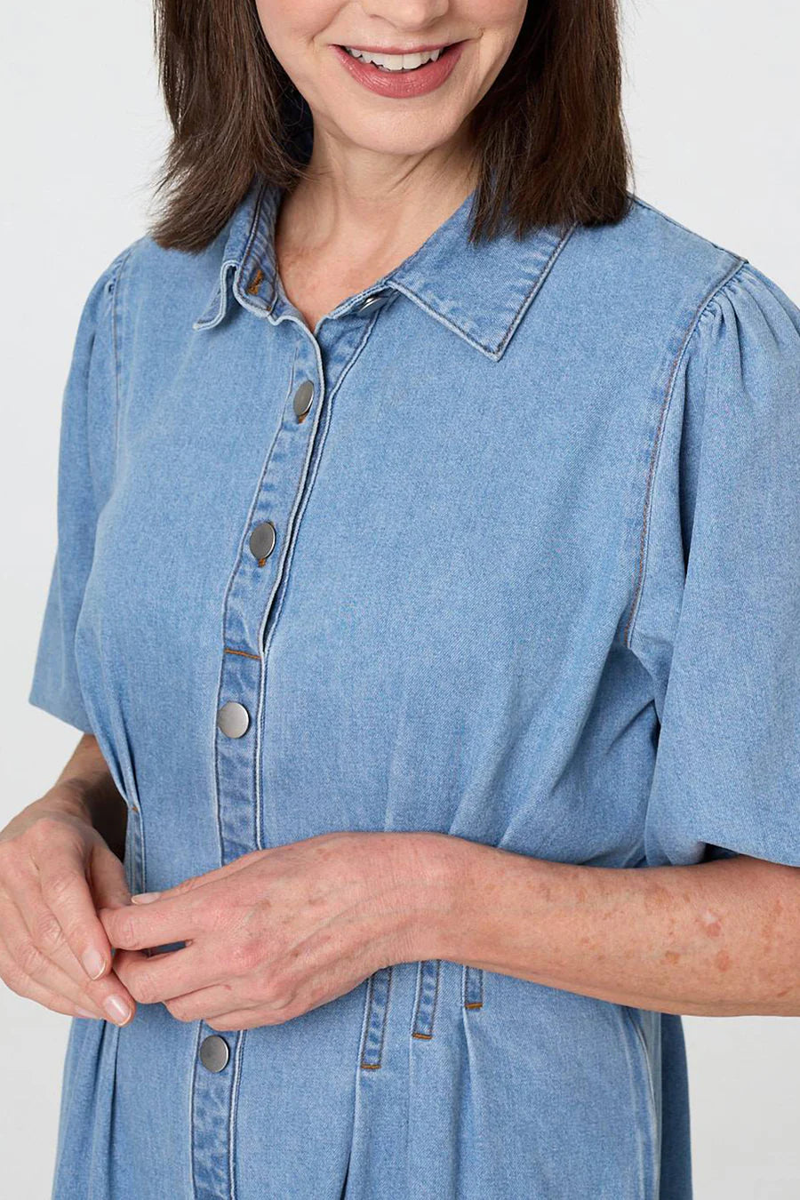Stella Morgan Denim Curve Hem Midi Shirt Dress