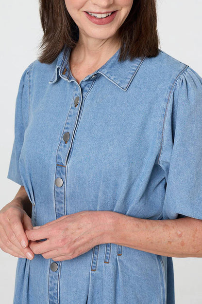 Stella Morgan Denim Curve Hem Midi Shirt Dress