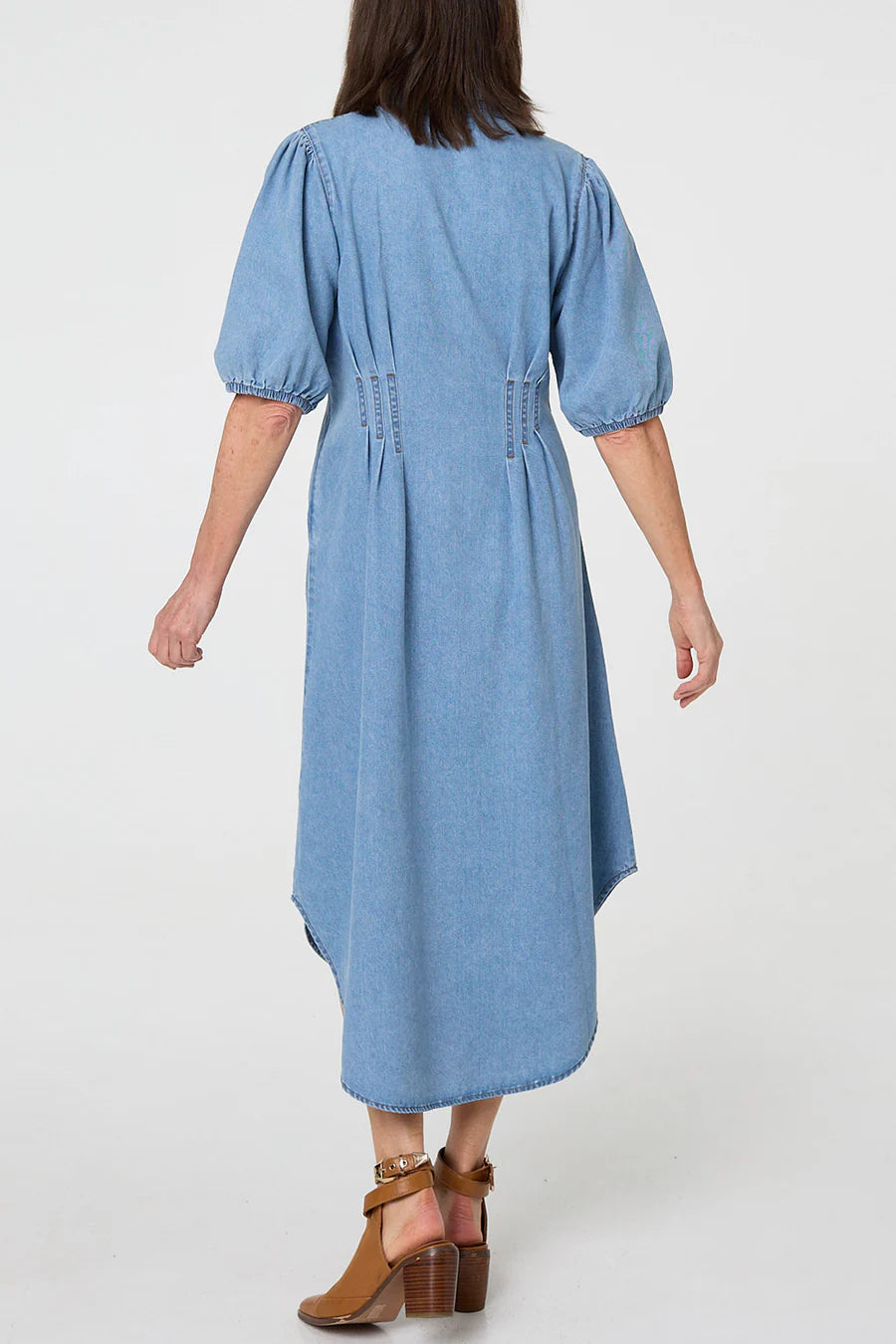 Stella Morgan Denim Curve Hem Midi Shirt Dress