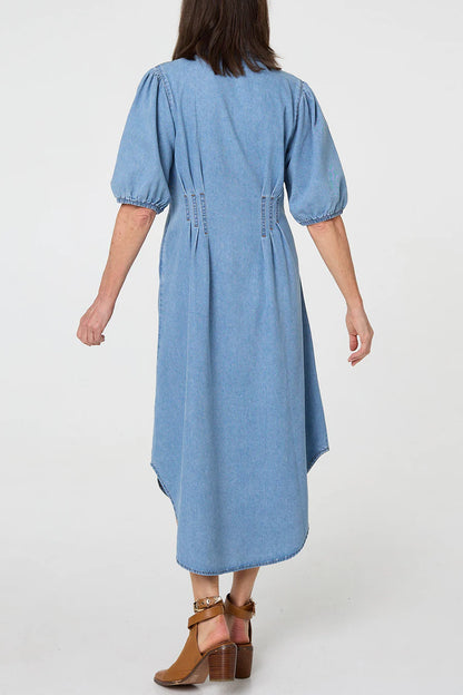 Stella Morgan Denim Curve Hem Midi Shirt Dress