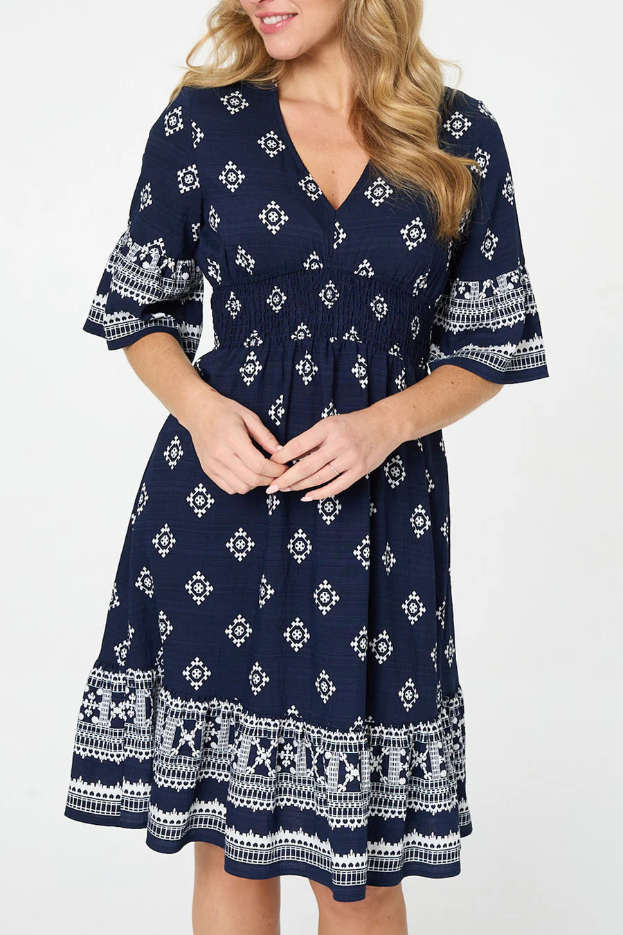 Stella Morgan Navy Border Print Dress with Pockets