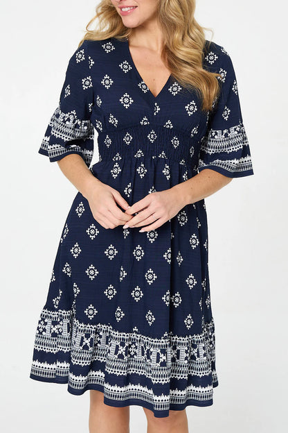 Stella Morgan Navy Border Print Dress with Pockets