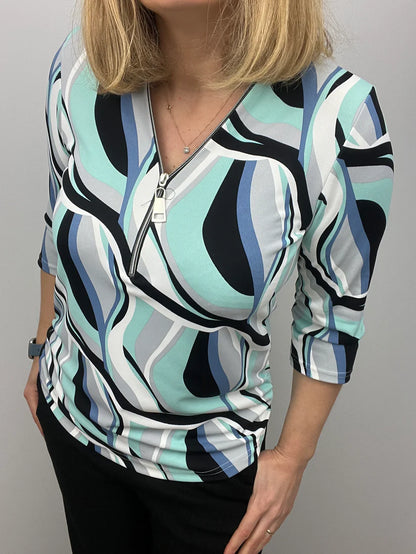 Ilona 3/4 sleeve Zip top in Mint green and black  Zip26 15