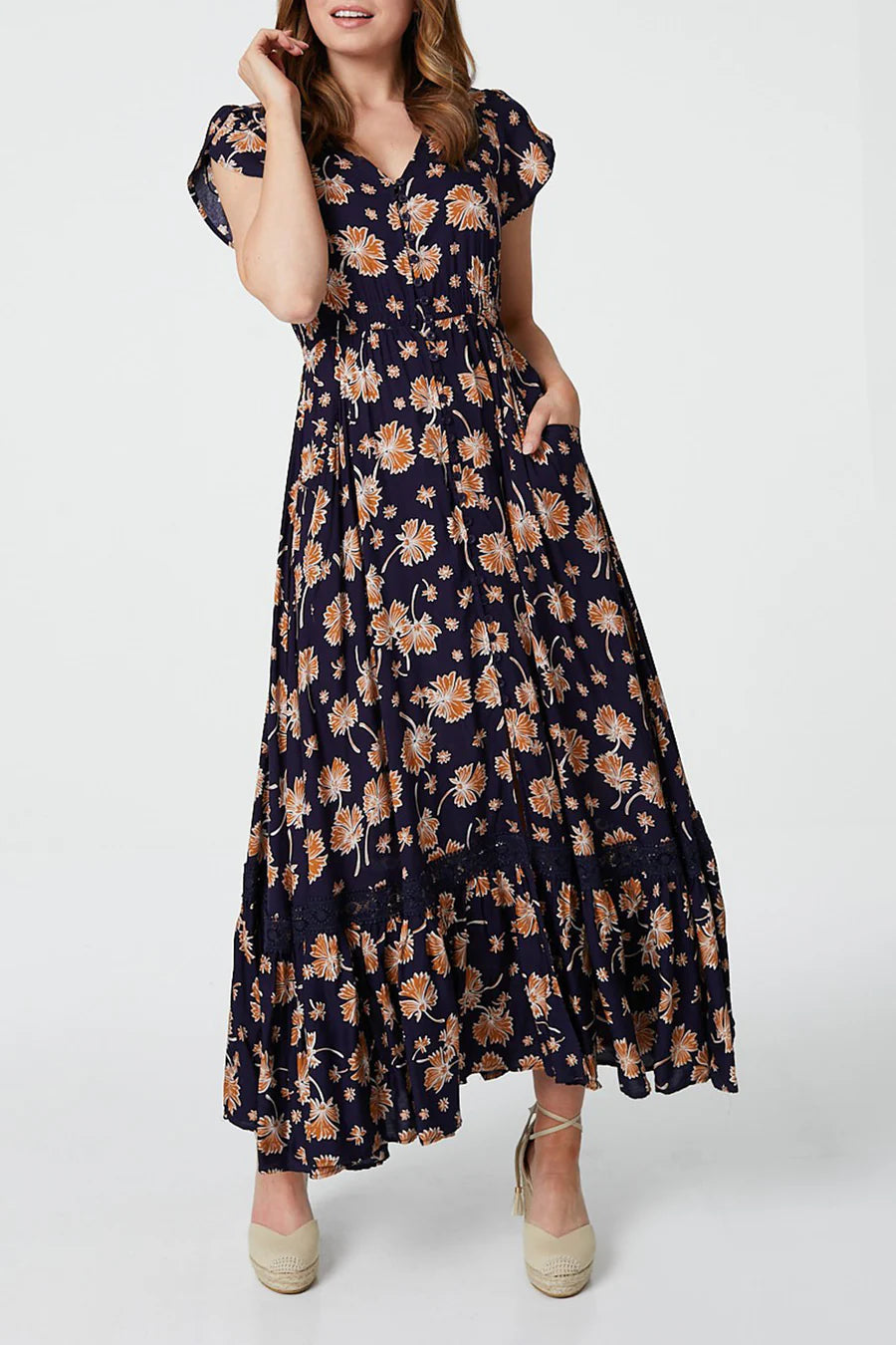 Marc Angelo Navy floral Maxi Dress D506734
