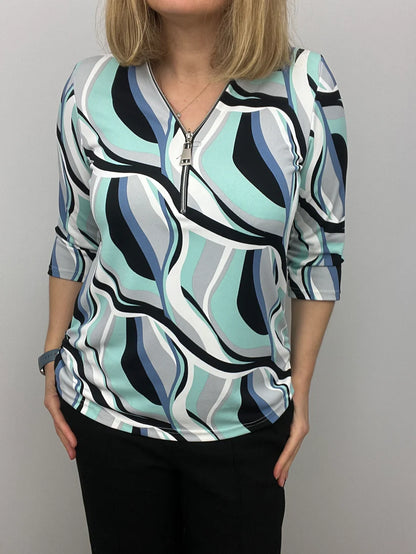Ilona 3/4 sleeve Zip top in Mint green and black  Zip26 15