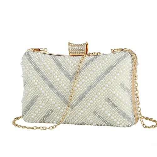Pearl and Diamante embellisheed Clutch Bag with Gold hardware