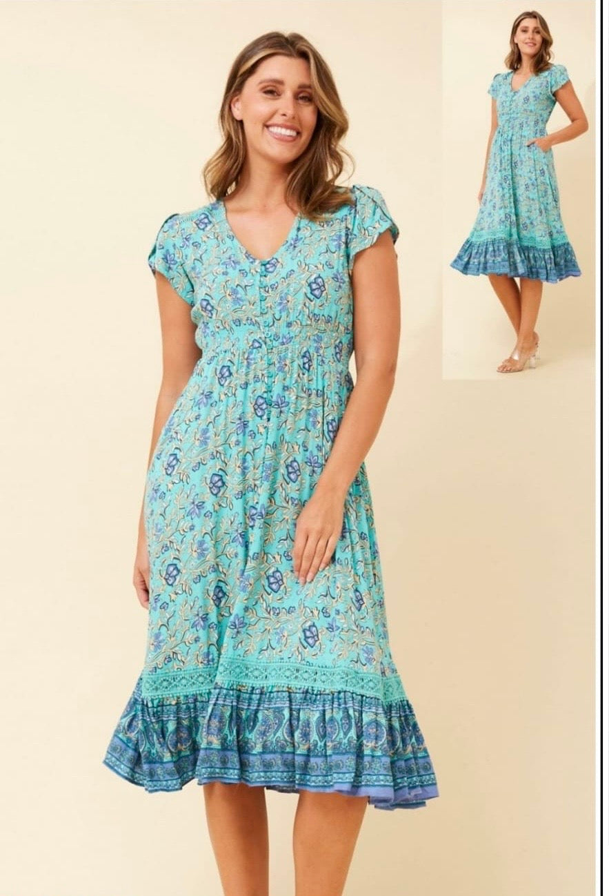 Stella Morgan Floral border print dress with pockets D523092