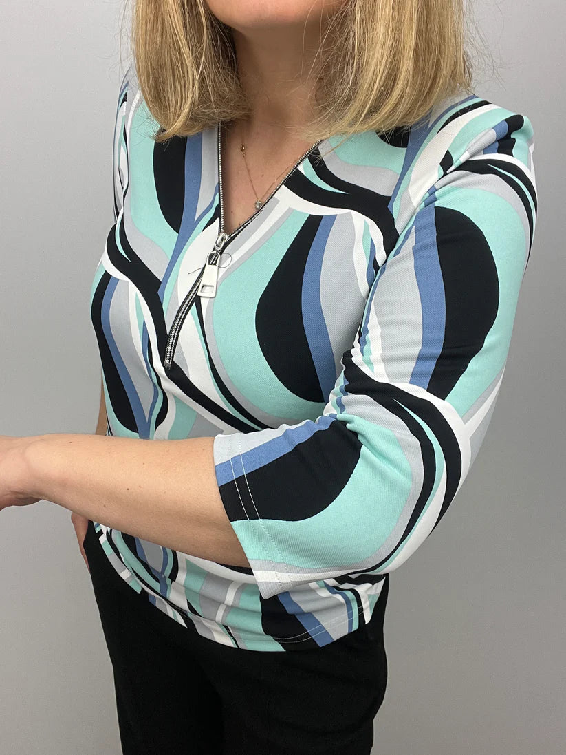 Ilona 3/4 sleeve Zip top in Mint green and black  Zip26 15