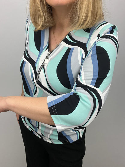 Ilona 3/4 sleeve Zip top in Mint green and black  Zip26 15