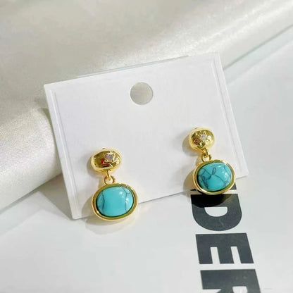 Gold &amp; Turquoise Stone Drop Earrings