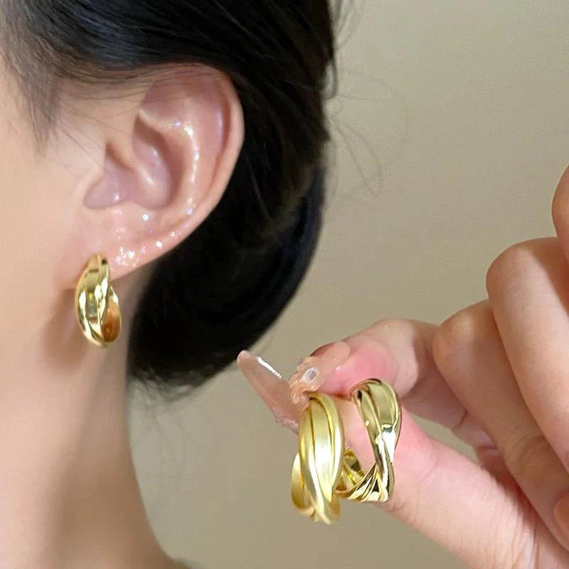 Gold Twisted Multi-Strand Hoop Earrings