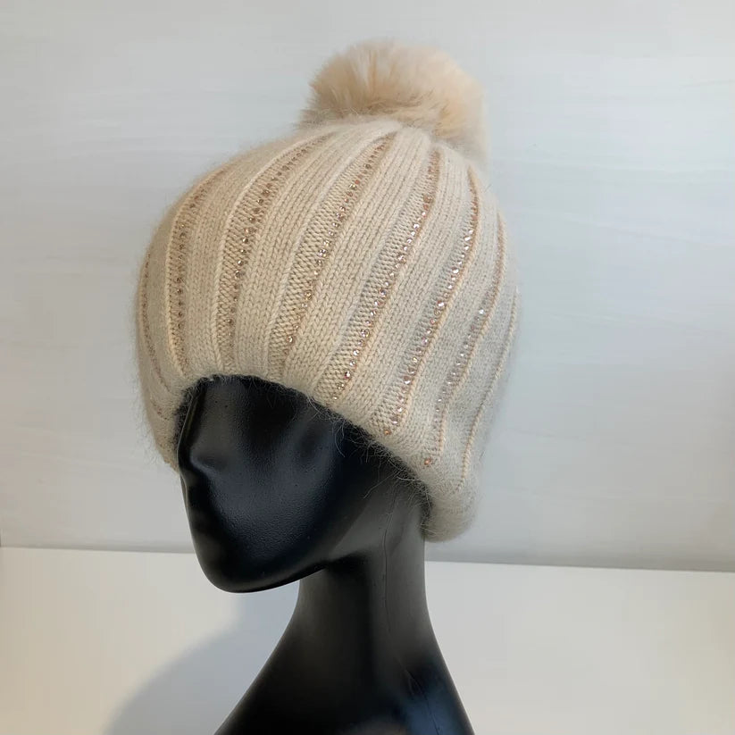 Angora Ribbed knit hat with subtle Diamante detail