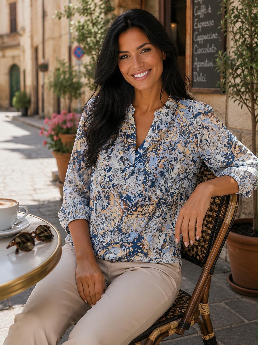 Blue mix 3/4 sleeve top with elasticated waistband Yew 38