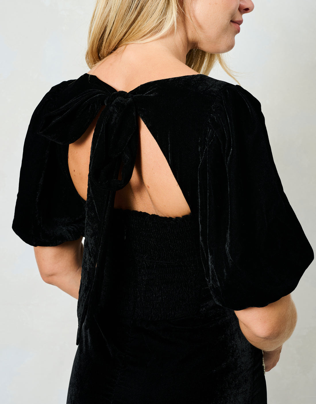 The Alba Puff Sleeve Midi Dress With Embellished Bow Details