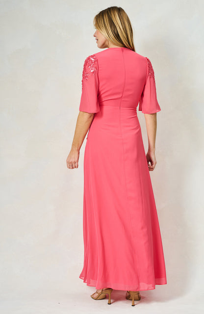 Hope &amp; Ivy Kemi  Plunge Front Embellished Maxi Dress With Flutter Sleeve