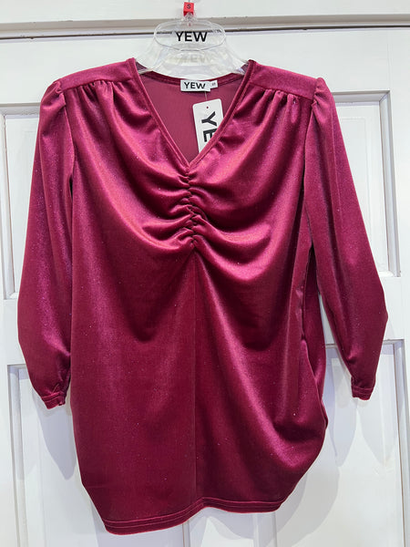 Yew Velvet feel Sparkle Top With Ruching detail all colours