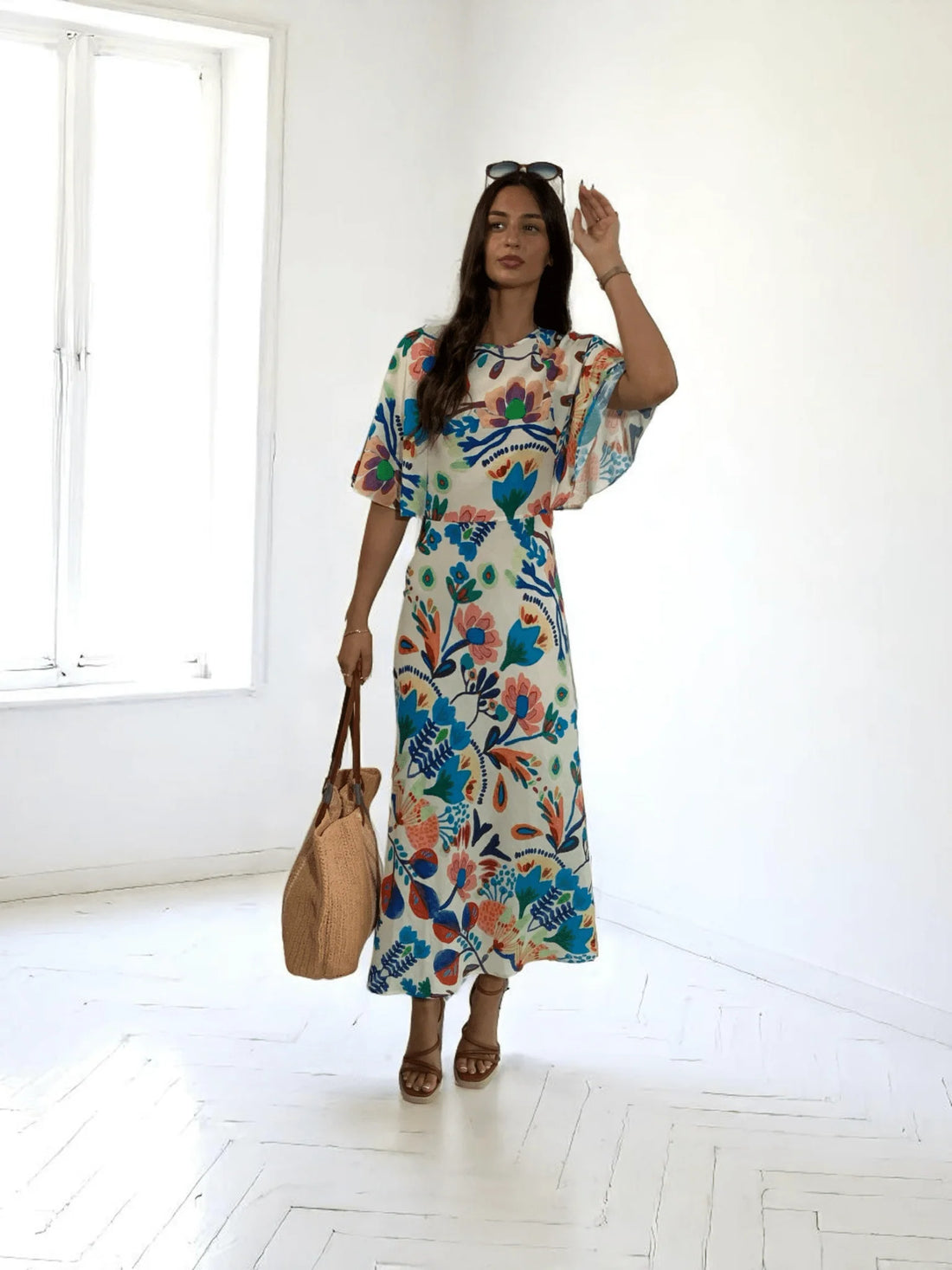 The Ariel Floral Dress with Cape sleeves