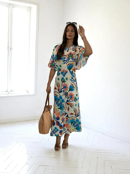 The Ariel Floral Dress with Cape sleeves