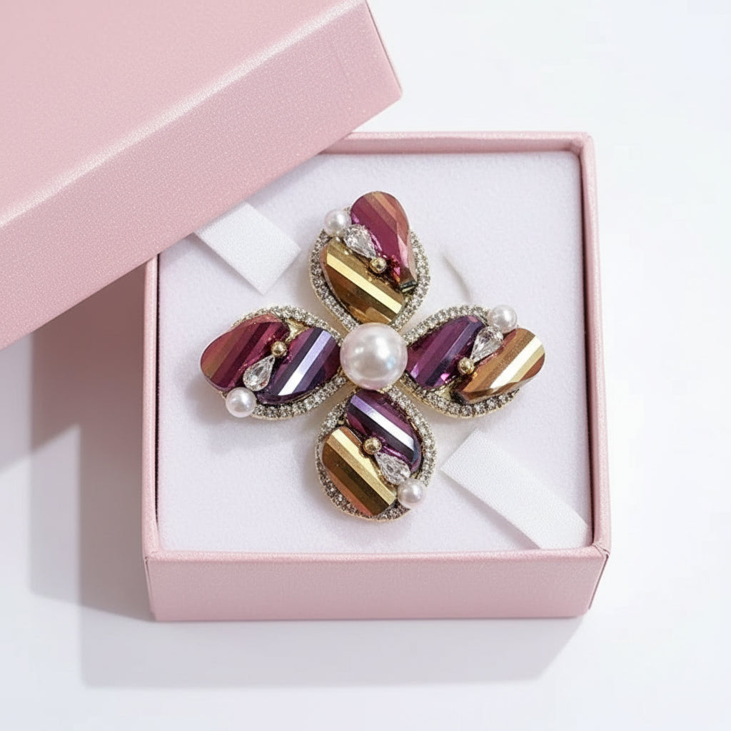 Gift boxed Purple Flower brooch  Bc052