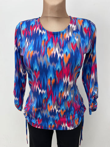 Yew Warm feel top with side ruching detail 3944 Blue Mix
